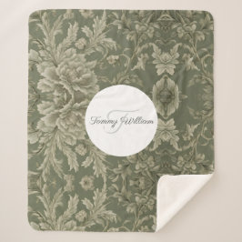 セージグリーンエレガントフローラ シェルパブランケット