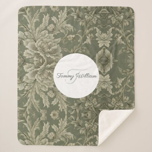 セージグリーンエレガントフローラ シェルパブランケット (正面)