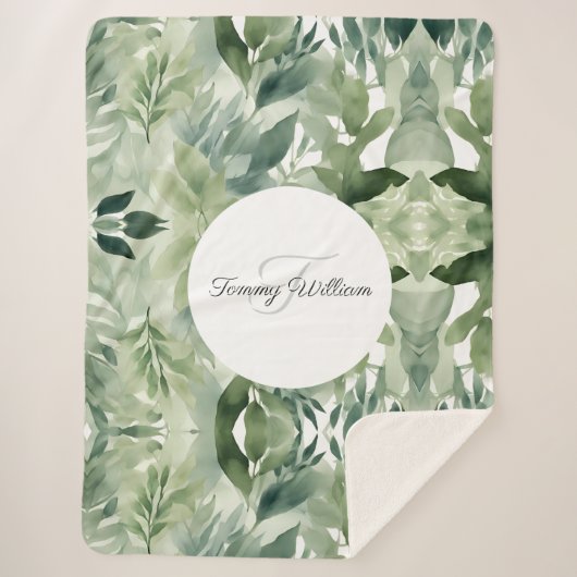 セージグリーンエレガントフローラ シェルパブランケット (正面)