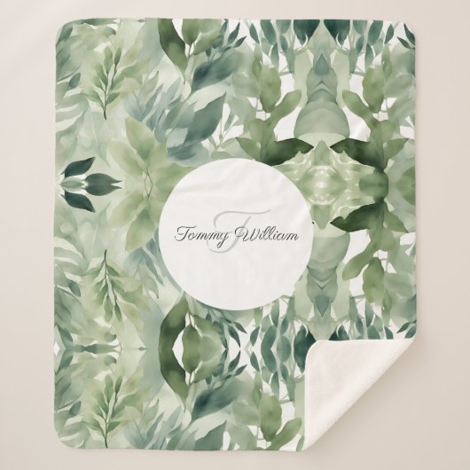 セージグリーンエレガントフローラ シェルパブランケット (正面)