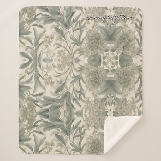 セージグリーンエレガントフローラ シェルパブランケット (正面)