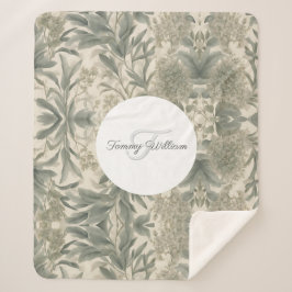 セージグリーンエレガントフローラ シェルパブランケット
