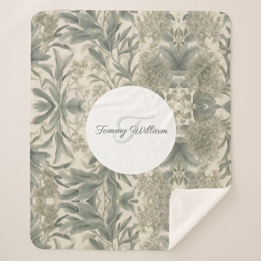 セージグリーンエレガントフローラ シェルパブランケット (正面)
