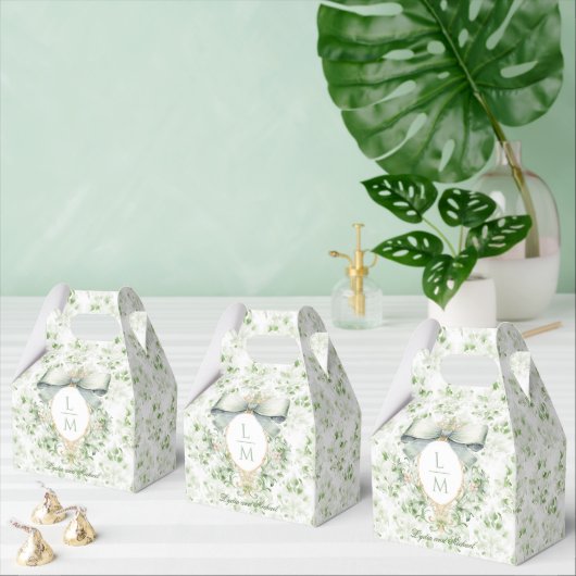 セージグリーンエレガントボウ付きクレスト | 結婚s フェイバーボックス (複数)