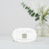 セージグリーンエレガントヴィンテージQRコードWebサイトカード プレイスカード (スタンド正面)