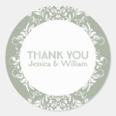 セージグリーンエレガント上のホワイトレース ラウンドシール (正面)
