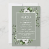 セージグリーンエレガント植物学フローラフォト結婚ズ 招待状 (正面)