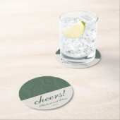 セージグリーンエレガント結婚パーソナライズされた応援 ラウンドペーパーコースター (インサイチュ)