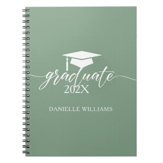 セージグリーンエレガント背景の白いタイポグラフィ ノートブック (正面)