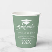 セージグリーンエレガント背景の白いタイポグラフィ 紙コップ (裏面)