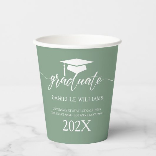 セージグリーンエレガント背景の白いタイポグラフィ 紙コップ (正面)