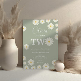 セージグリーンオリーブデイジーフローラ2nd誕生日パーティー 招待状