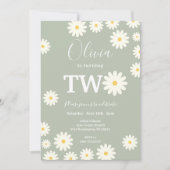セージグリーンオリーブデイジーフローラ2nd誕生日パーティー 招待状 (正面)