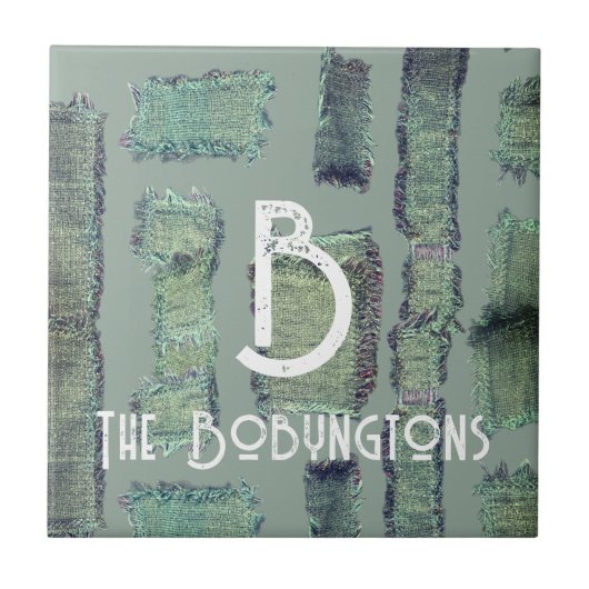 セージグリーンオリーブパステルモノグラムモダン抽象芸術 タイル (正面)