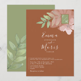 セージグリーンオレンジのモノグラム結婚式招待状 招待状