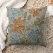 セージグリーンオレンジブルーフローラ クッション (ブランケット)