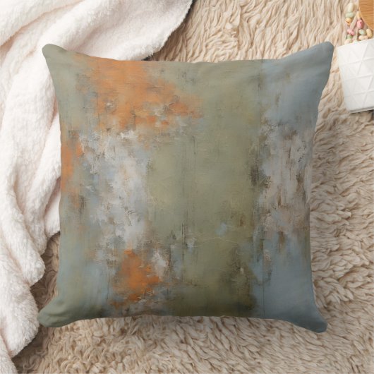 セージグリーンオレンジライトブルー抽象芸術 クッション (ブランケット)