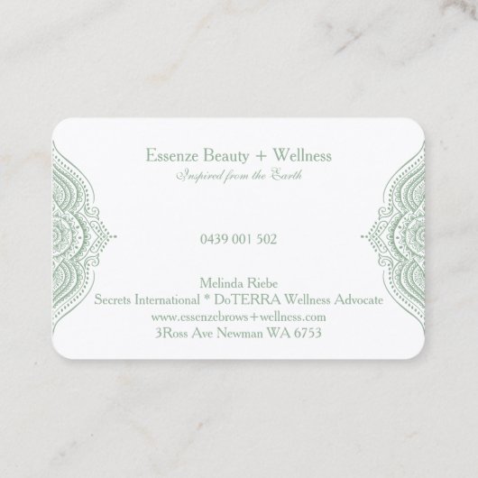 セージグリーンオンホワイトペイズリーレース 名刺 (裏面)