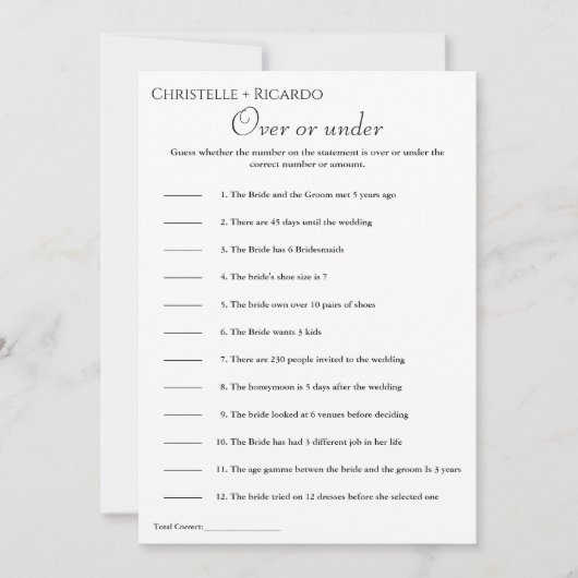 セージグリーンオーバーまたはブライダルシャワーゲームの下 案内状 (正面)