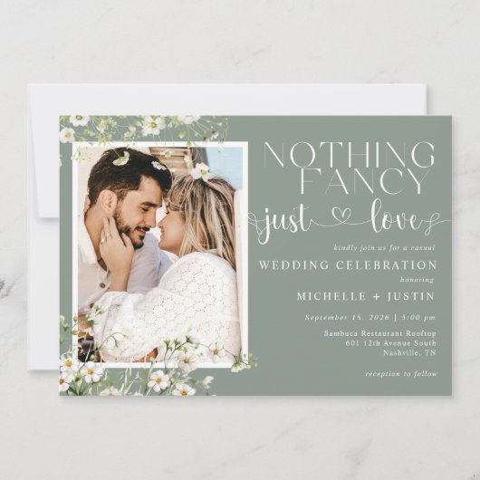 セージグリーンカジュアル結婚フローラの純愛 招待状 (正面)