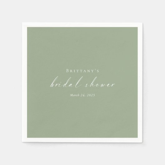 セージグリーンカスタムブライダルシャワーナプキンス スタンダードカクテルナプキン (正面)
