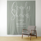 セージグリーンカップルウェディングシャワーフォトバックグラウンド タペストリー (インサイチュ)