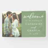 セージグリーンカップルフォト春の結婚式 横断幕 (横)