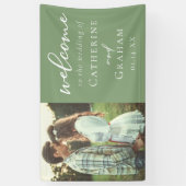 セージグリーンカップルフォト春の結婚式 横断幕 (縦)