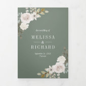 セージグリーンカボチャとホワイトフローラ結婚ズ 三つ折り招待状 (カバー)