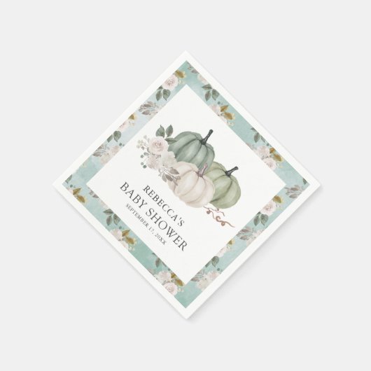セージグリーンカボチャフローラ秋ベビーシャワー スタンダードカクテルナプキン (角)
