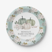 セージグリーンカボチャフローラ秋ベビーシャワー ペーパープレート (正面)