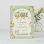 セージグリーンカボチャOnederful 1st誕生日 招待状 (スタンド正面)
