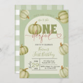 セージグリーンカボチャOnederful 1st誕生日 招待状 (正面/裏面)