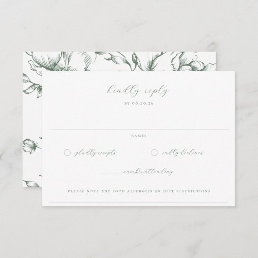 セージグリーンガーデン結婚フローラ 出欠カード (正面/裏面)
