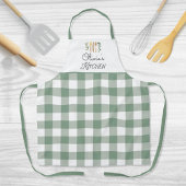 セージグリーンギンガムパターンファームハウスコテージコア エプロン