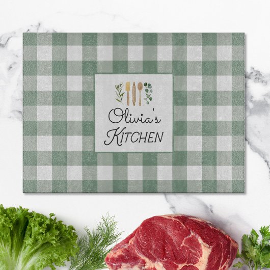 セージグリーンギンガムパターンファームハウスコテージコア カッティングボード