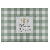 セージグリーンギンガムパターンファームハウスコテージコア カッティングボード (正面)