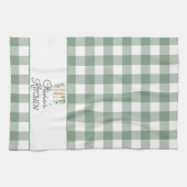 セージグリーンギンガムパターンファームハウスコテージコア キッチンタオル (横)