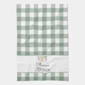 セージグリーンギンガムパターンファームハウスコテージコア キッチンタオル (縦)