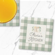 セージグリーンギンガムパターンファームハウスコテージコア