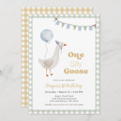 セージグリーンギンガムボーイワンガ間抜けース誕生日 招待状 (正面/裏面)