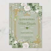 セージグリーンクインセアニラ金ゴールドクラウンバタフライ 招待状 (正面/裏面)