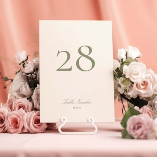 セージグリーンクラシックエレガントなウェディングテーブル番号 招待状