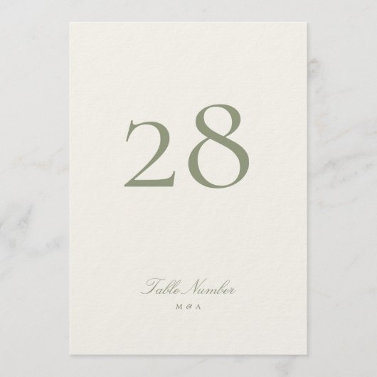 セージグリーンクラシックエレガントなウェディングテーブル番号 招待状 (正面)