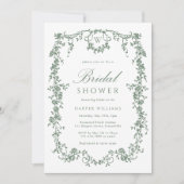 セージグリーンクラシックフローラフランスのブライダルシャワー 招待状 (正面)