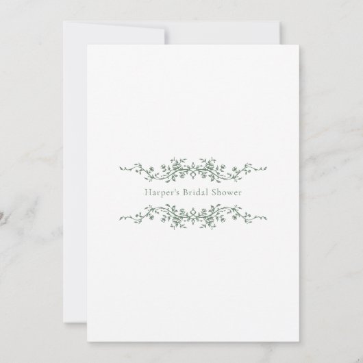 セージグリーンクラシックフローラフランスのブライダルシャワー 招待状 (裏面)