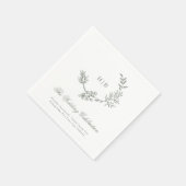 セージグリーンクラシックフローラリースモノグラム結婚ズ スタンダードカクテルナプキン (角)