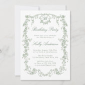 セージグリーンクラシックフローラ50thバースデーパーティー 招待状 (正面)