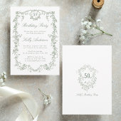 セージグリーンクラシックフローラ50thバースデーパーティー 招待状