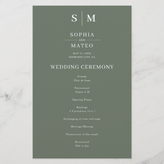 セージグリーンクラシックミニマル結婚式 プログラム (正面)